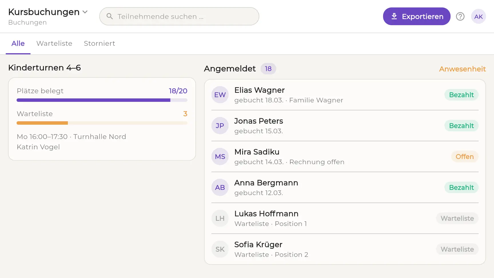 EhrenVision: bookings_kurse_overview