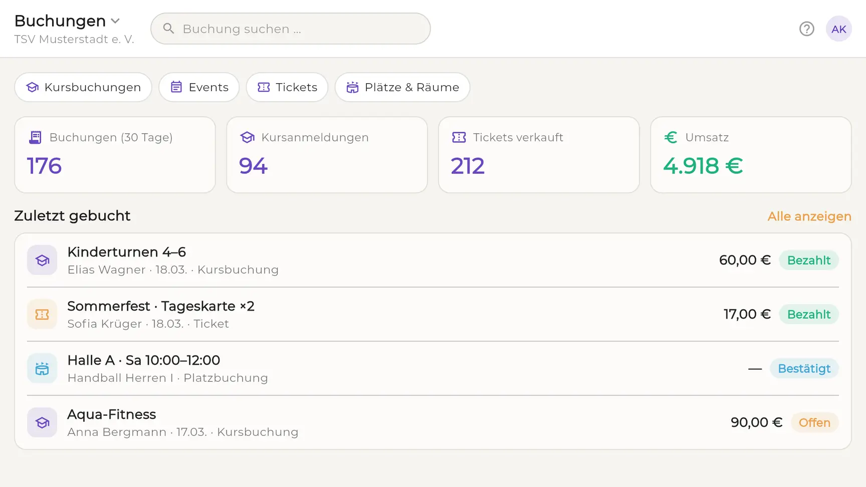 EhrenVision: bookings_overview