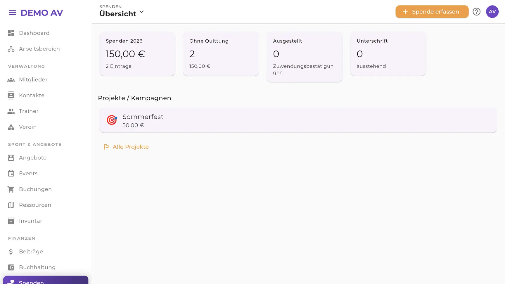 EhrenVision: Jede Spende mit Zweck, Projekt und Status der Bestätigung