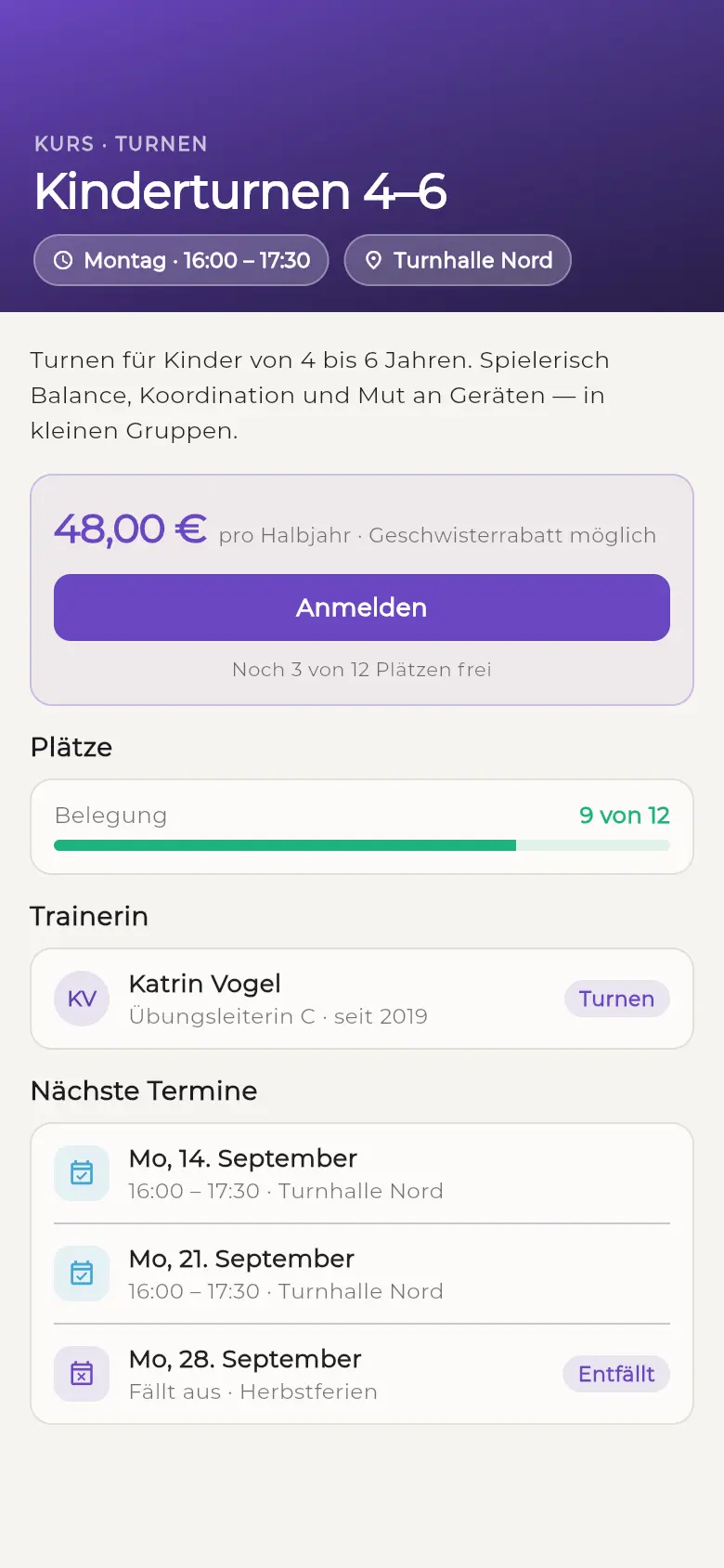 EhrenVision: Die Kurs-Seite