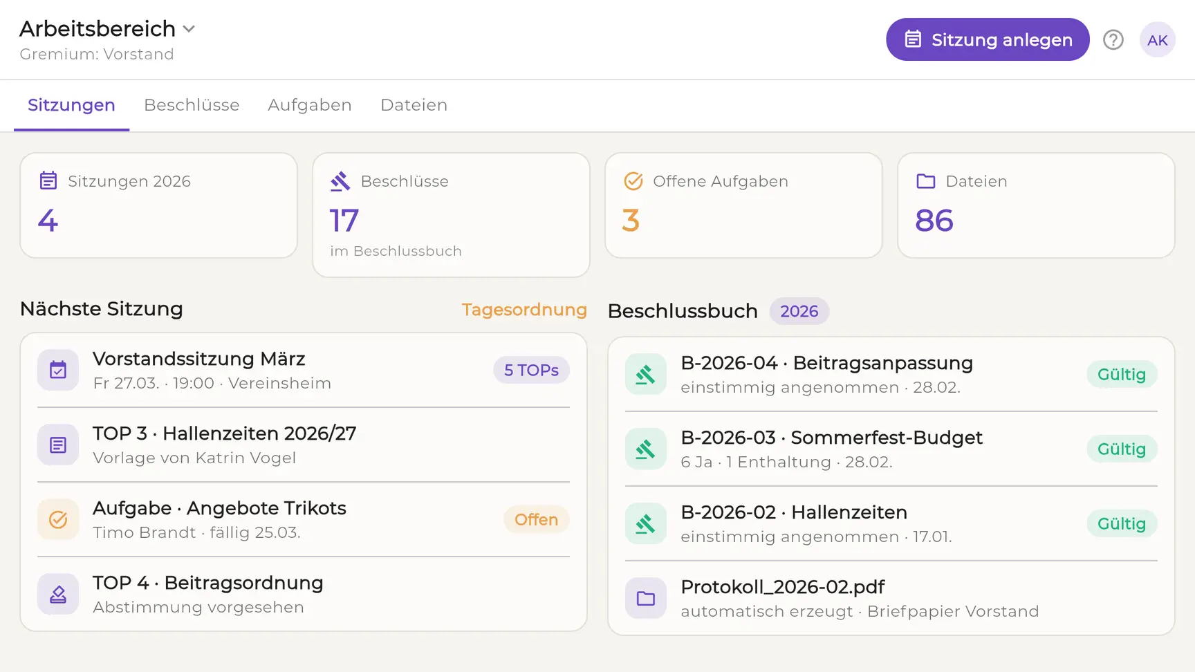 EhrenVision: Arbeitsbereich des Vorstands